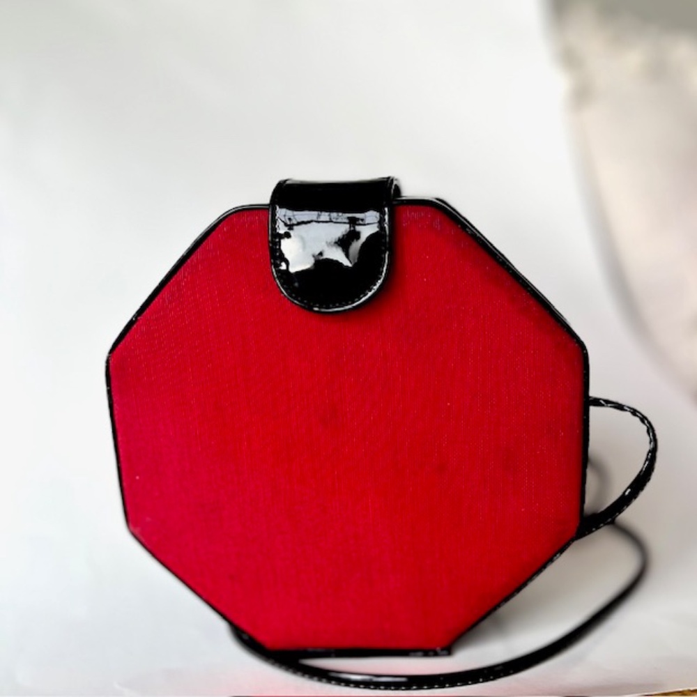 Red Octagon Crossbody Bag with Black Trim
